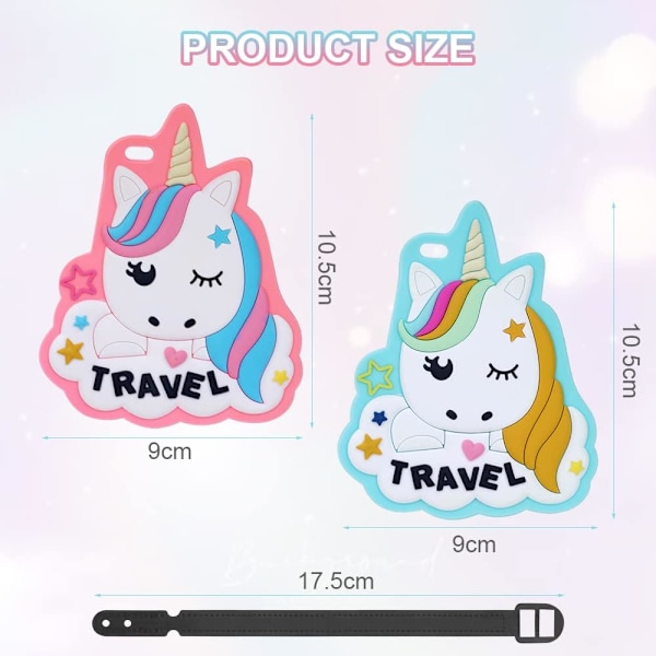 2 stk Unicorn mønster bagasjelapp, håndveskelapp silikon bagasjelapp