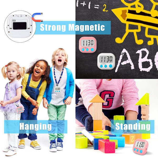 4 Pak Klasserum Timere til Børn - Stor Magnetisk Digital Timer - Pink Pink White 2