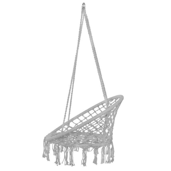 Hængegynge - SPRINGOS - Makramédesign - Komfort 150 kg - Perfekt til udendørs brug - Grå/Gul Grå_max Grå