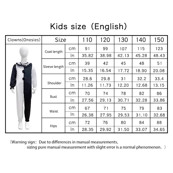 Litotail Killer Terrifier Klovn Jumpsuit Sort Hvid Kostume Bodysuit Fest Halloween Outfit Tøj A A A 140cm