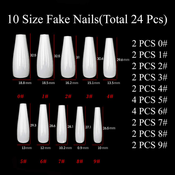 CQBB 24 st Press on Nails Kista för kvinnor, extra långa falska naglar lim på naglar, lösnaglar