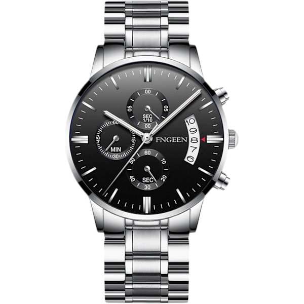 Fritids Analog Kvarts Armbåndsur Mænd Business Ure Mode Dato Kalender Ur Vandafvisende Lysende Ur Rustfrit Stål Armbånd til Mænd Sort Black