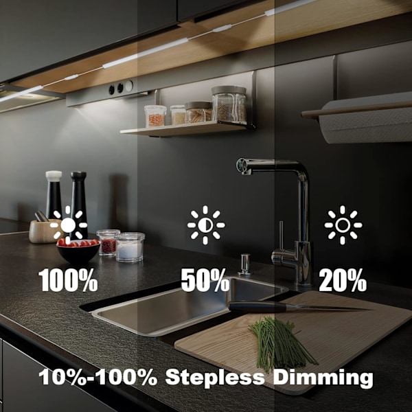 4 stk. LED Under Cabinet Lys, 12 Tommer Dæmpbar Kold Hvid 6000K Belysning med Hukommelsesfunktion Cold White 4*12 Inch