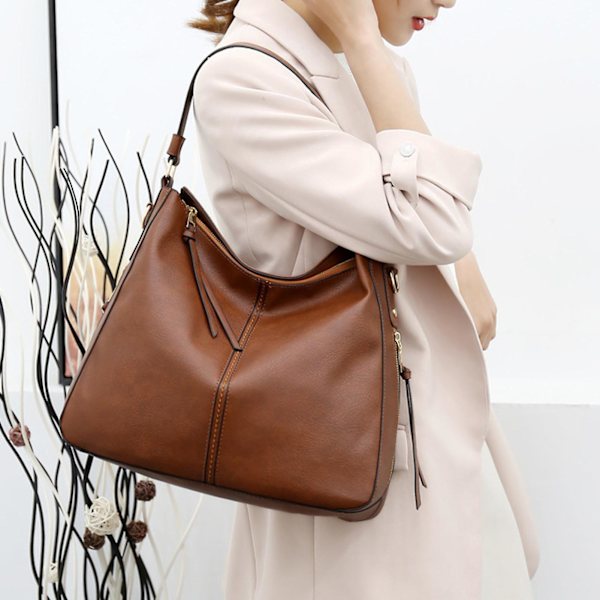 Kvinnors Retro Enfärgad Handväska Casual Pu Läder Crossbody Väska För Shopping Och Pendling brun