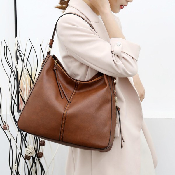 Retro enfärgad handväska för kvinnor Casual Pu-läder Crossbody-väska för shopping och pendling brun