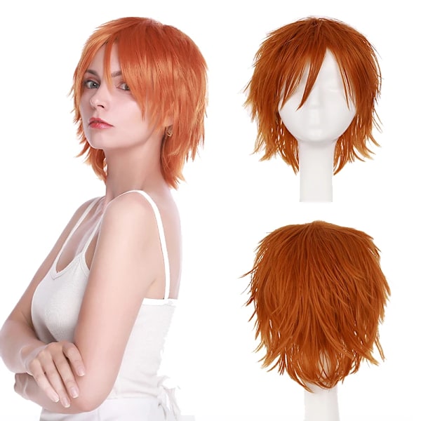 BENIHAIR Syntetisk Peruk Cosplay Peruk Vit Röd Grön Blå Rosa Gult Hår Kortlager Peruk Fake Hårförlängning Herr Kvinnor Festperuk Ljus orange 12 tum