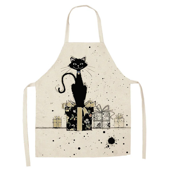 Bomull Linne Forstykke for Menn Kvinner Søt Tegneserie Katt Ermeløs Forkle Bibs Hjem Kaffe Butikk Rengjøring Baking Matlaging Forkle Stil 4 38x47cm