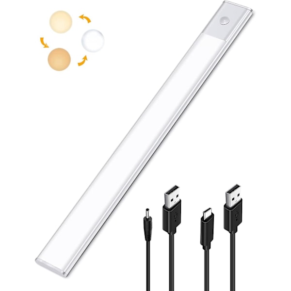 2-i-1 LED-lampe for kjøkken under skap, USB oppladbar og 5V DC-drevet, 40 cm selvklebende bevegelsessensor lysstripe, trådløs ledstrimmel