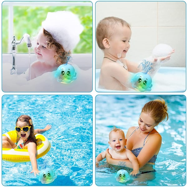 Baby Vattenleksak Bläckfisk Spray Poolleksak med Ljus Blue