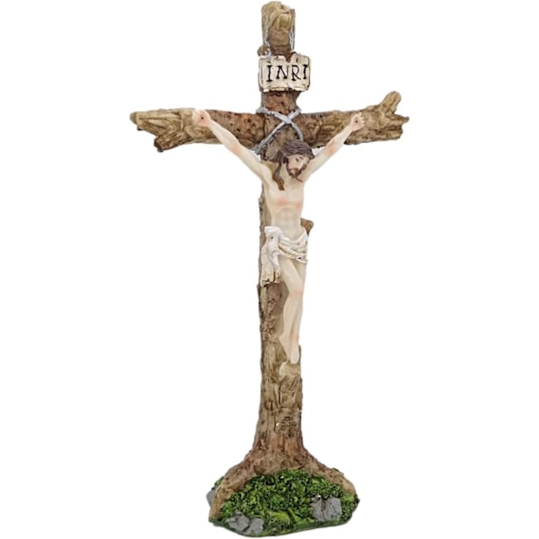 Religious Easter Crucifix Decoration | Resin Cross Centerpiece for Home Decor - 27x15x7cm