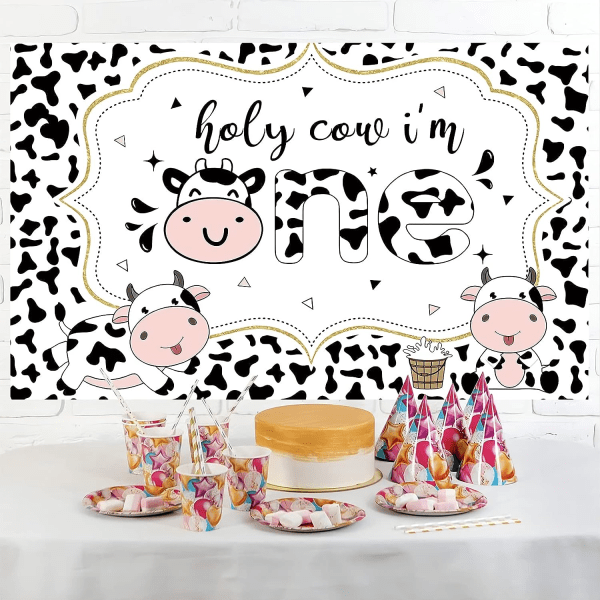 CQBB 7x6 Ft Holy Cow I'm One Backdrop Baby 1-årsfest Baby Shower Party Bakgrundsdekoration Tårta Bord Banner Polyestertyg