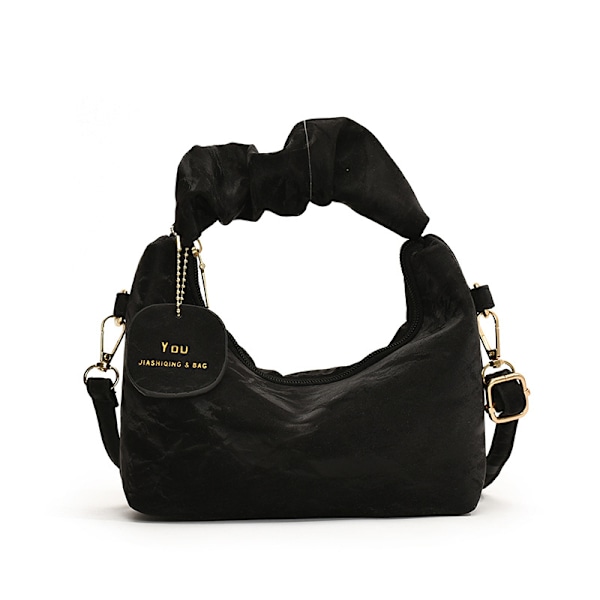 Plesade Små Handväskor Kvinnors 2024 Våren Och Sommaren Nytt Moderik Stilfulla Axel Väska Hipster Crossbody Nya Måne Väskan Svart