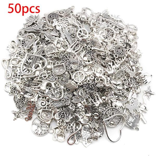 10/20/30/50 stk. Legering Antik Sølvfarvet Mode Charms Olika Blandade Vedhæng Til Diy Armbånd Smykker Fremstilling Tilbehør 50 stk.