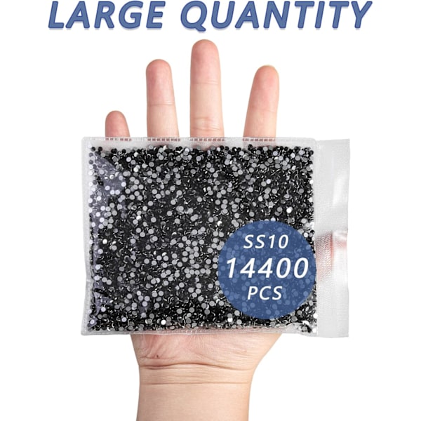 14400 kpl Mustat Litteät Strassit DIY-Töihin, Jet Black, SS10, 2,7-2,9 mm Black SS10/14400pcs