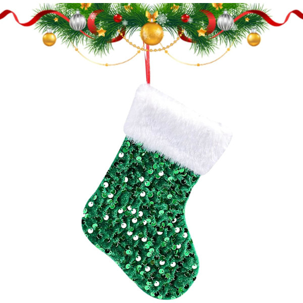 Julstrumpa | Glittrig julstrumpa | Juldekoration | Julstrumpor | Heminredning | Hållare för barn julstrumpor | Glittrande julstrumpa till jul gRÖN