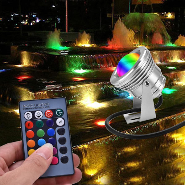 Akvarie LED-lys, 12V 10W RGB Vandtæt Akvarie LED Spotlight Lampe til Akvarium Pool Have Under Vand (sølv skal) silver skal