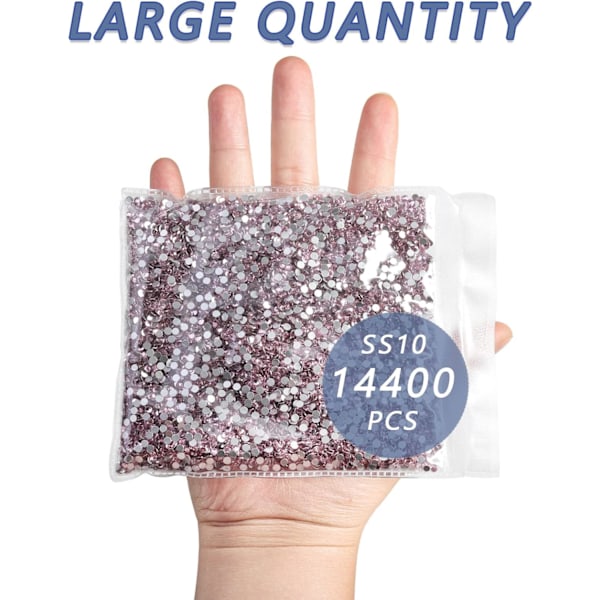 14400 stk Lyse Rosafarget Flatback Rhinestones for Håndverk, SS10, 2,7-2,9 mm Lt.Rose/Lt.Pink SS10/14400pcs