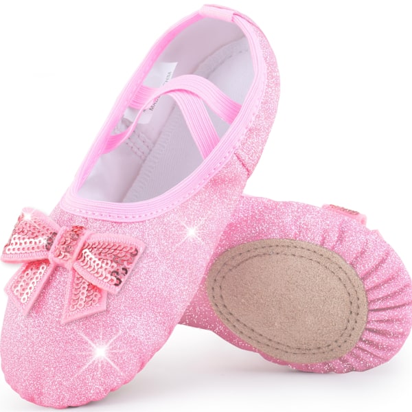 Piger med delt sål Rosetknude Paljetballettsko, lette bløde dansesko til præstation Øv yoga pink CN31(EU30.5-31)