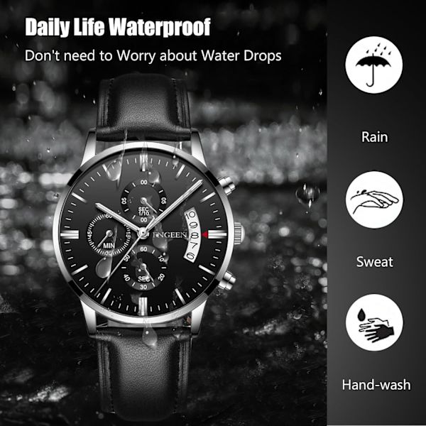 Fritids Analog Kvarts Armbandsur Herrar Affärsur Mode Datum Kalender Klocka Vattentät Luminous Watch Rostfritt Stål Armband för Män Svart A Black A