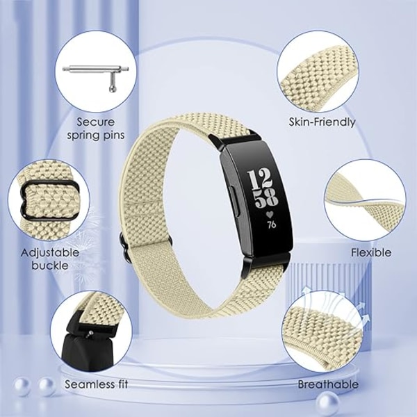 2 kpl joustavaa nylonranneketta, jotka ovat yhteensopivia Fitbit Inspire 3/Inspire 2/ Inspire/Inspire HR/Inspire Ace 2/ Inspire Ace 3 -rannekkeiden kanssa