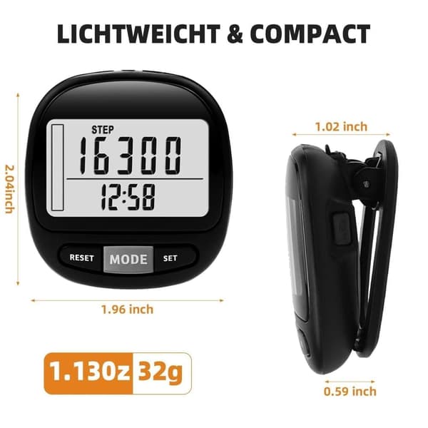 Lollanda 3D Pedometer - Large Screen, Precision Tracker for Steps, Distance and Calories