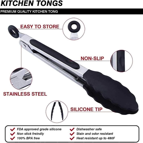Kjøkkentang 27cm sklisikker rustfritt stål - Bbq, servering, steking