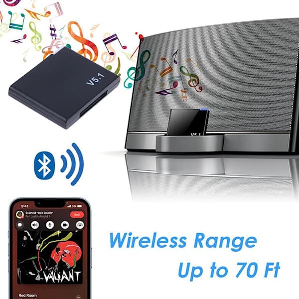 Bluetooth 5.1 Musikmodtager Trådløs Stereo eller 30-pin Adapter—max
