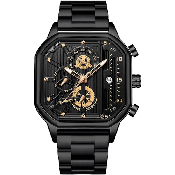Herrar Kvartsur Klocka Mode Fyrkantig Armbandsur Luminous Analog Klocka Multifunktionell Kronograf Klocka Fritid Rostfritt Stål Herrklocka Guld C Gold C