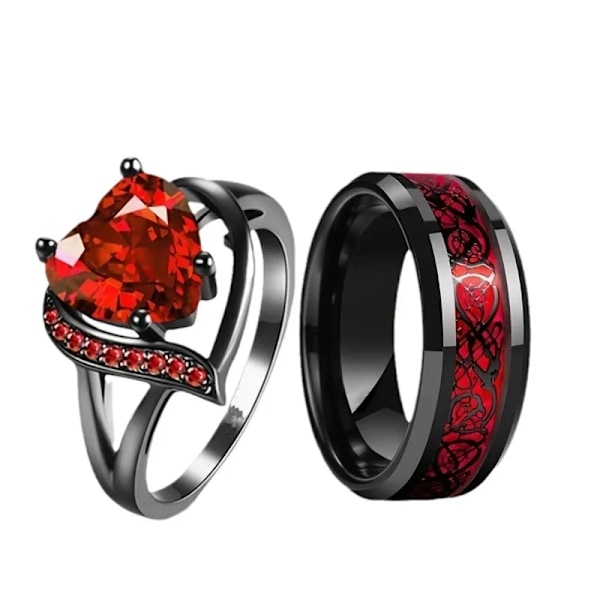 Charm Par Ringar För Män Rostfritt Stål Keltisk Drake Hjärta Red Zircon Kvinnor Bröllopsringar Set Alla Hjärtans Dag Smycker Y woman 6