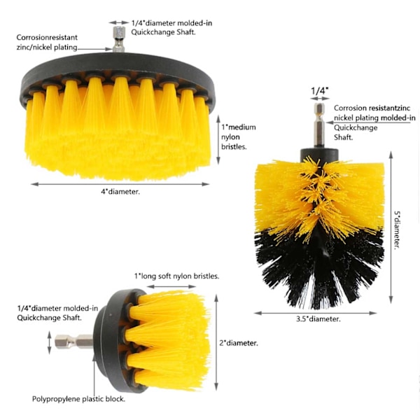 Skurborste för borrmaskin och skruvdragare, 3-pack, gul yellow