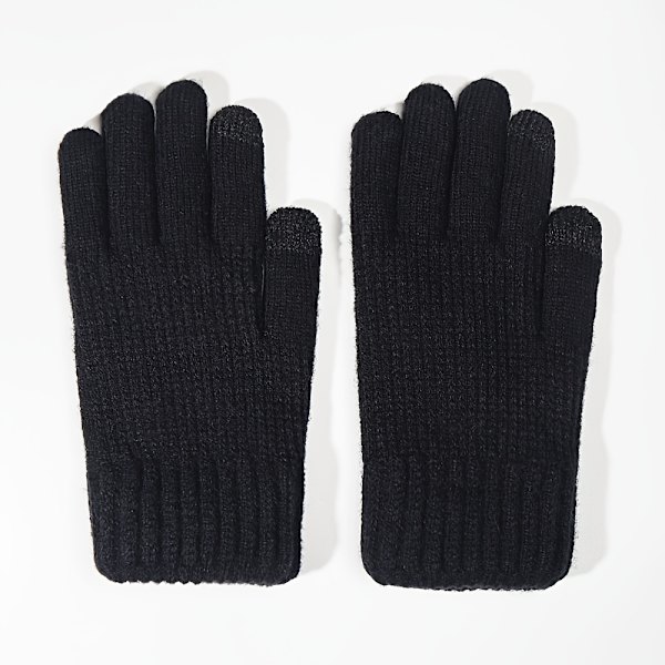 1 par vinterfløyel fortykkede berøringsskjerm hansker, casual fashion strikkede varme hansker for kaldt vær, egnet tykk svart one size fits all