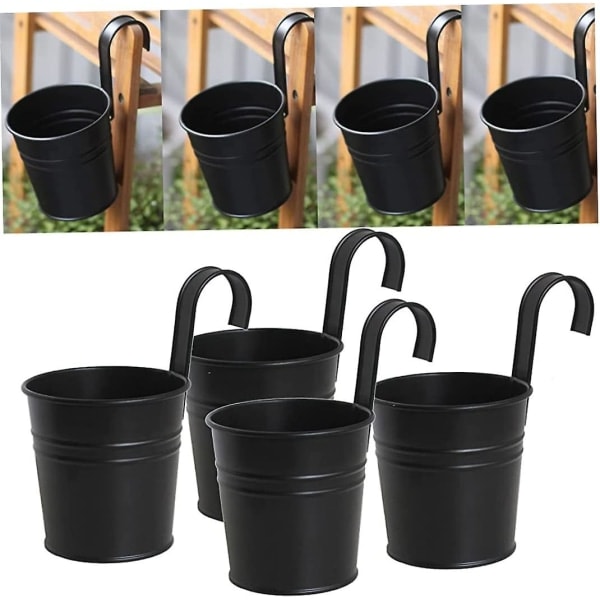 Svarte Hengende Blomsterpotter i Metall, Holdbare Potter med Avtakbar Krok Hengende Plantekasser for Utendørs Innendørs 4-pakning