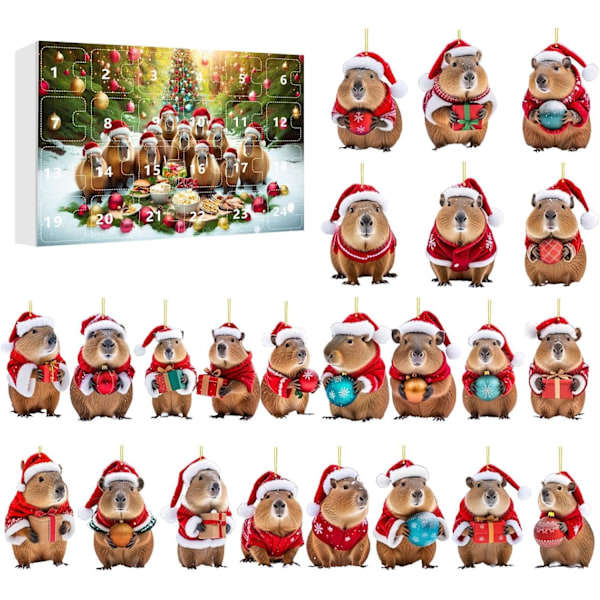Capybara Julekalender, Akryl Julepynt til Jul 2024 Style