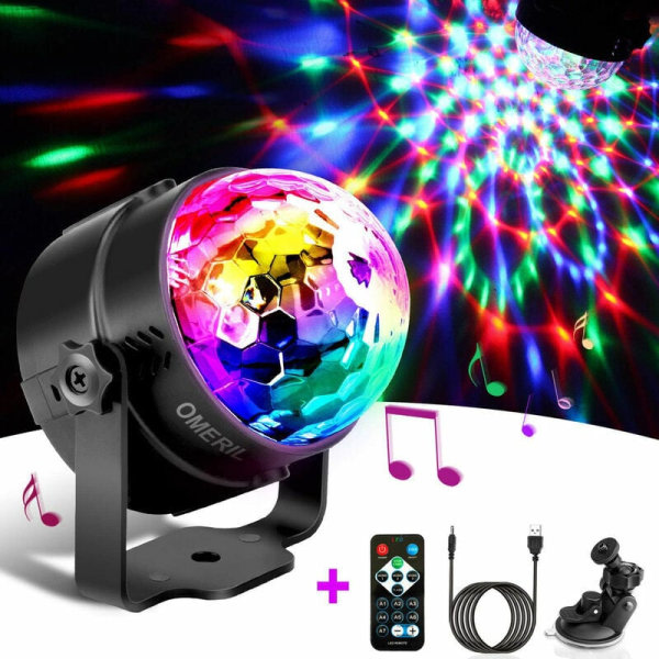 LED Disco Ball LED-ljus, Musikstyrda Disco-ljuseffekter, Disco-ljus med USB -kabel, 360° roterande festljus med fjärrkontroll