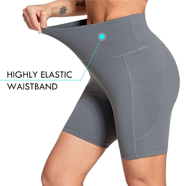Högmidjade träningsshorts för kvinnor, yogaleggings med magkontroll, träningsshorts grå Grey M
