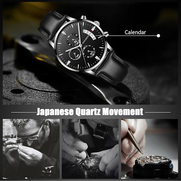 Fritids Analog Kvarts Armbandsur Herrar Affärsur Mode Datum Kalender Klocka Vattentät Luminous Watch Rostfritt Stål Armband för Män Svart A Black A