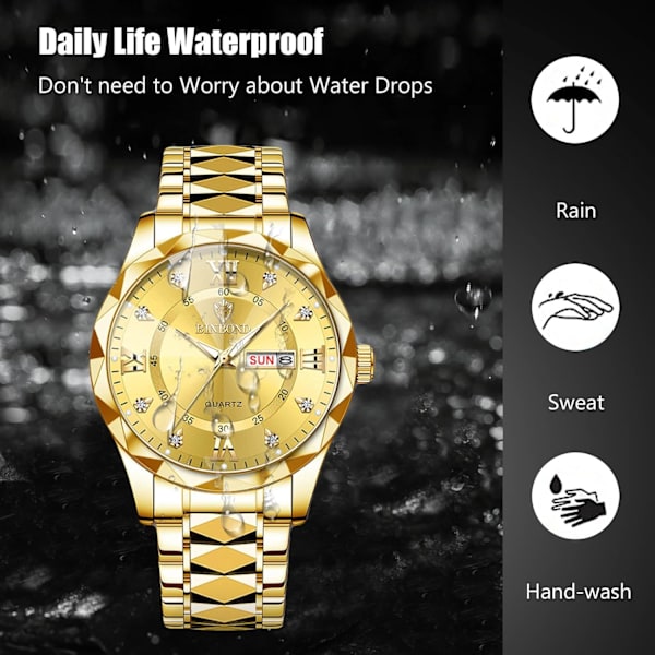 Elegant Herre Quartz Armbåndsur Klassisk Rustfrit Stål Herreur Diamant Vandafvisende Ur Multifunktionelt Forretningsur til Mænd Guld C Gold C