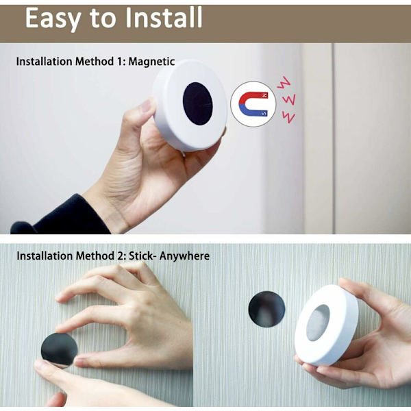 Led nattljus, magnetisk inomhuslampa för rörelsesensor med gratis självhäftande kuddar, Stick Anywhere, USB uppladdningsbar trådlös S