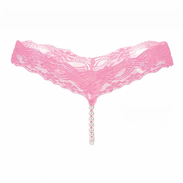 Sexigt Strå Spet Underkläder Kvinnor Tillbaka Bogbyxor Kvinnor G Sträng T-Back Thong Transparent Underkläder Sött Med Pärlar KL107Pink One Size