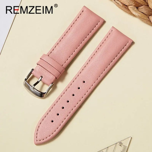 Ægte læder urrem 16 mm 18 mm 20 mm 22 mm Watch Dam Rosa Rød Hvid Håndledsrem Remme Sort 22mm