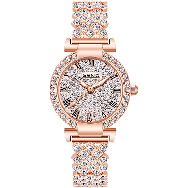 Klockor Liten Urtavla Full Diamant Armbandsur Kvinnor Trendigt Klocka Analog Kvarts Damklockor Rödguld Rostfritt Stål Klocka Roséguld Rose gold