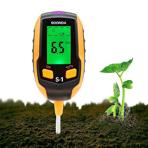 Jord PH-måler 4-i-1 Jordtester Fukt Digital Plantetermometer Test Fuktmeter for Potteplanter Hager Gressplener