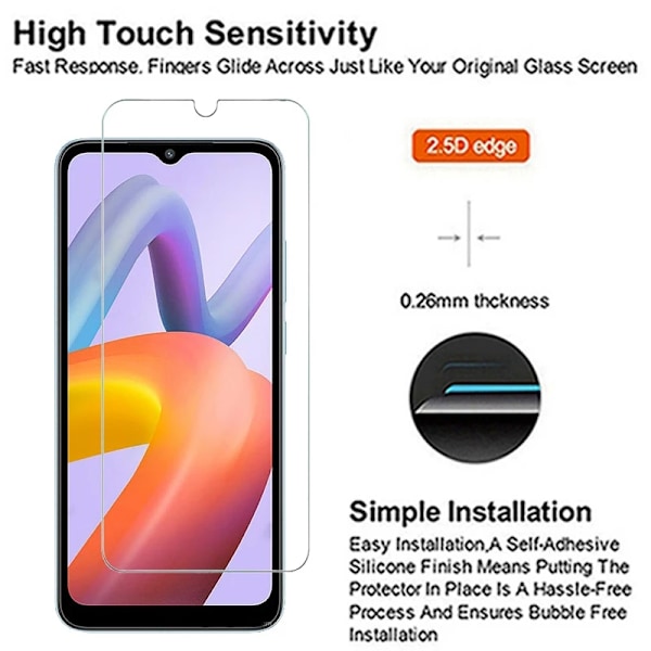 2 st härdat glas för Redmi A1 Plus skärmskydd