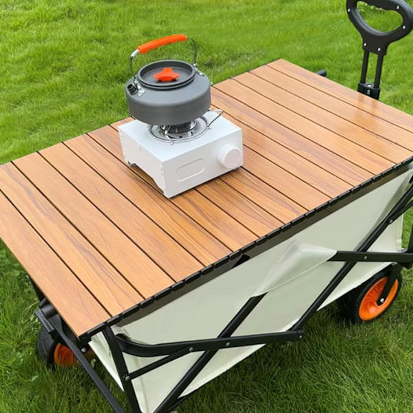 Vagnsbordsstopp 21,6x29,5 tum aluminiumlegering tung vikning vagnbord toppfästen bärbar vagn bord för camping picknick grill, trä färg utomhus levande träfärg