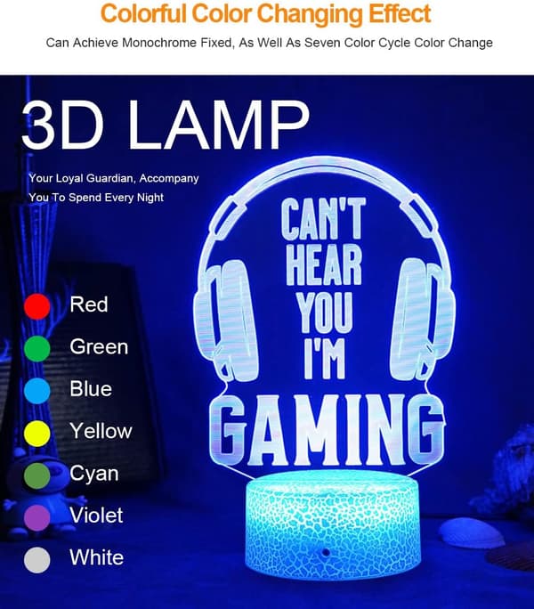 3D natlampe til gamere, 16 farver, 4 farveskift