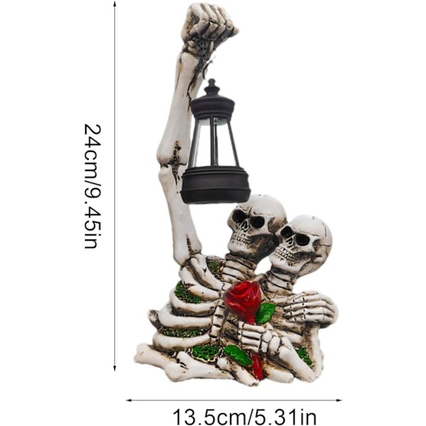 Solstatuer til havedekoration Skeletpar Harpiks Gotisk figur til gårdhave græsplæne Unik veranda dekoration 2 stycken