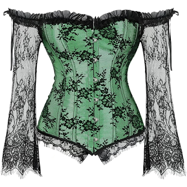 Korsetter för kvinnor Overbust Bustier Top Gothic Sexy Shoulder 8127grön M 8127green M