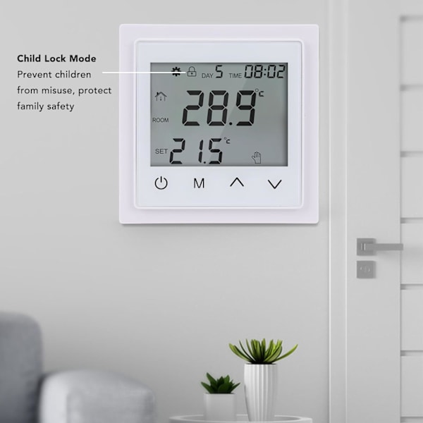 Hemmevarmesystem Termostat LED Pekskjerm Termostat Gulvvarme Temperaturregulator Smart Elektrisk Gulvvarme Termostat AC85V–250 V 16A (hvit) white