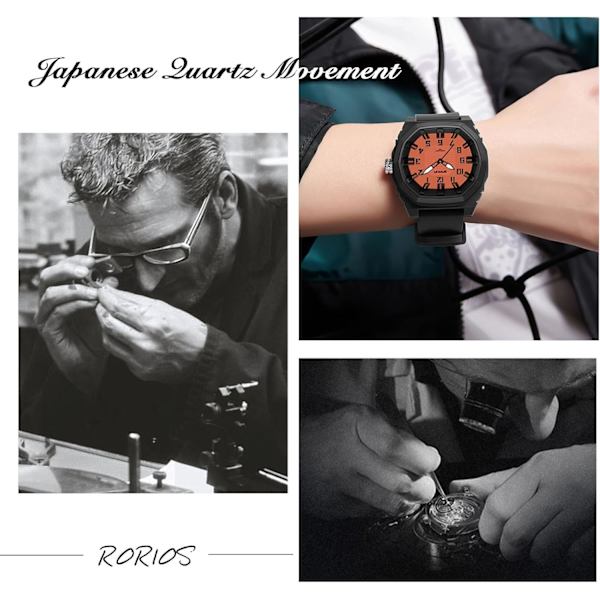 Klokker Kvarts 5 ATM Vanntette Armbåndsur Sport Lysende Herreklokker Fritids Analog Klokker Unisex Silikon for Tenåringer Svart Oransje A Black Orange A