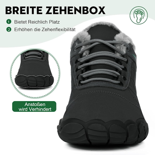 Vinter Barefoot Dame- og Herresko med Varm Fôr - Vanntett Trail Running Sko - Komfortable Vinterstøvler med Bred Tåboks Wb02 dark gray 46 EU